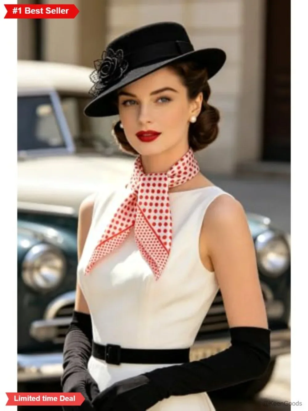 Silk Feel Polyester Neckerchief Square Scarf 20 Inch 50s Polka Dot Cosplay